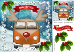 Orange Toonie Christmas campervan in the snow 8x8