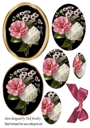 Pretty pink and white wild roses with bow oval pyramids