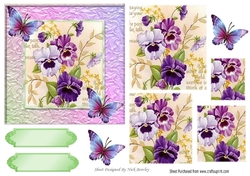 pretty purple pansies with butterflies in ornate frame pyramids
