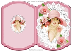 pretty in pink elegant lady with roses bracket cut & fold A5