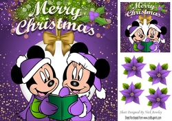 Mr and Mrs Mouse Carol singing with purple santa hats 8x8