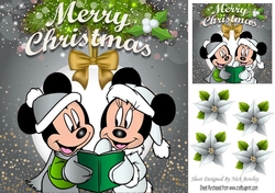 Mr and Mrs Mouse Carol singing with silver santa hats 8x8