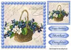 A gift for you! pretty basket of blue/white flowers with pearls 8x8