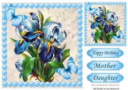 Blue Pearls, Blue Butterflies ,Blue Irisis 8x8