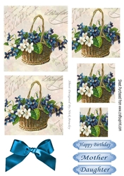A gift for you! pretty basket of blue/white flowers with pearls pyramids