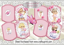 4 Lovely little girls on lace pink Bracket A5 Cards