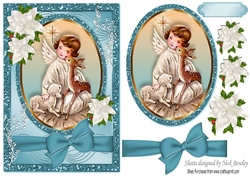 sweet little christmas angel with a deer with white flowers A5