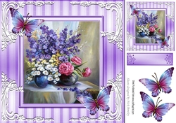 pretty flowers in a vase with purple butterflies 8x8