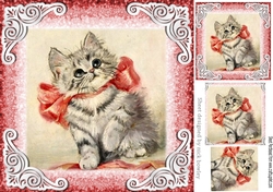 Cute vintage kitten with rose bow 8x8 with pyramids