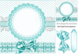 turq frilly, polkadot & gingham card front with topper and bow 8x8