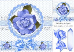 pretty blue rose with lace and gingham 8x8