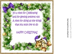 cute puppy and kitten in purple santa hats in festive frame 8x8 insert with verse