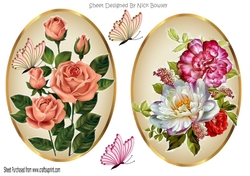 two pretty floral toppers with butterflies peach roses and mixed flowers
