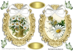 two pretty ornate gold frame toppers with white daisies & bow