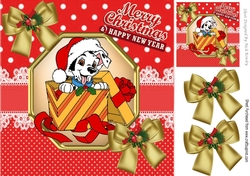 Cute Dalmation puppy with christmas present & bows 8x8