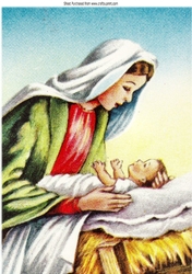 Lovely scene with mary and baby jesus with candle & star A4