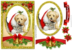 Cute puppy with kitten in santa hat with topper/card front