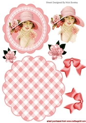 Lovely vintage lady in a pink hat & bows rocker card