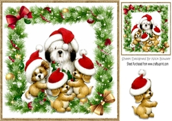  cute puppies galore! in santa hats in festive frame 8x8