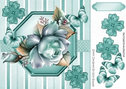 pretty turq roses in stripe/polkadot frame with bows and butterflies 8x8