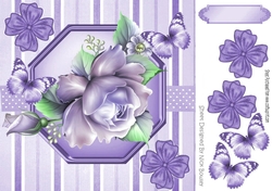 pretty purple roses in stripe/polkadot frame with bows and butterflies 8x8