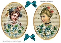 two lovely toppers/card fronts on vintage ladies with flowers