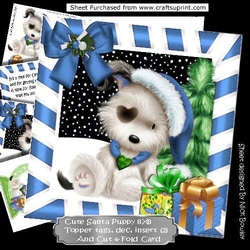 cute puppy in blue santa hat with presents 8x8 Mini Kit