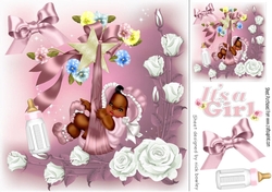 Cute little ethnic baby girl in a bonnet with bows & roses 8x8