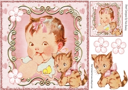 Cute baby girl sucking her thumb, with bow 8x8
