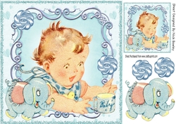 Cute baby boy with blue elephant, 8x8