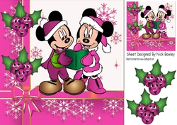 Carol singing mice with cerise toony holly 8x8