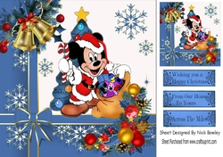 mouse with christmas presents, blue tree, with bells 8x8