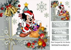 mouse with christmas presents, silver tree, with bells 8x8