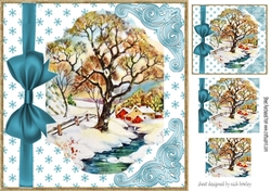 pretty winter scene bracket frame of trees with blue blow 8x8 & pyramids