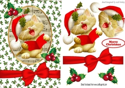 Cute kitty singing christmas carols with bow A5