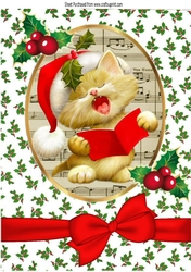 Cute kitty singing christmas carols with bow A4