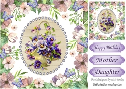 pretty lilac pansies in a basket in floral frame with butterflies 8x8