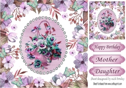 pretty pink pansies in a basket in floral frame with butterflies 8x8