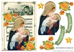 Lovely Mary holding baby jesus with carol & gold roses A5
