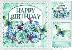 pretty turq flowers & butterflies on a plaque for that special person 8x8