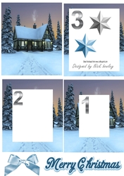 pretty cottage in the snow with bow and stars, tunnel pyramids