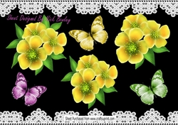 pretty yellow flowers, with lilac/green/yellow butterflies png