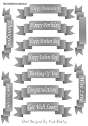 11 White sentiment scroll tags in silver