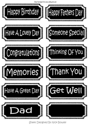 Black tags with white sentiments
