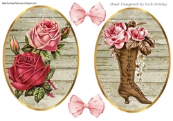 beautiful wood effect toppers with vintage roses and boot