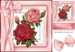 pretty vintage red roses on lace in ornate frame 8x8