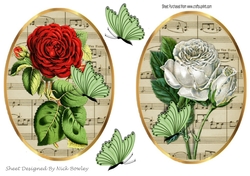 two lovely music toppers with vintage red & white roses