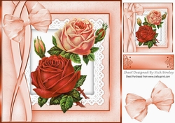 pretty vintage peach roses on lace in ornate frame 8x8