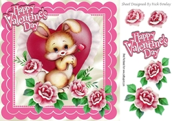 cute valentine bunny with pink roses 8x8