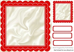 scalloped red and satin 8x8 frame with topper & tags